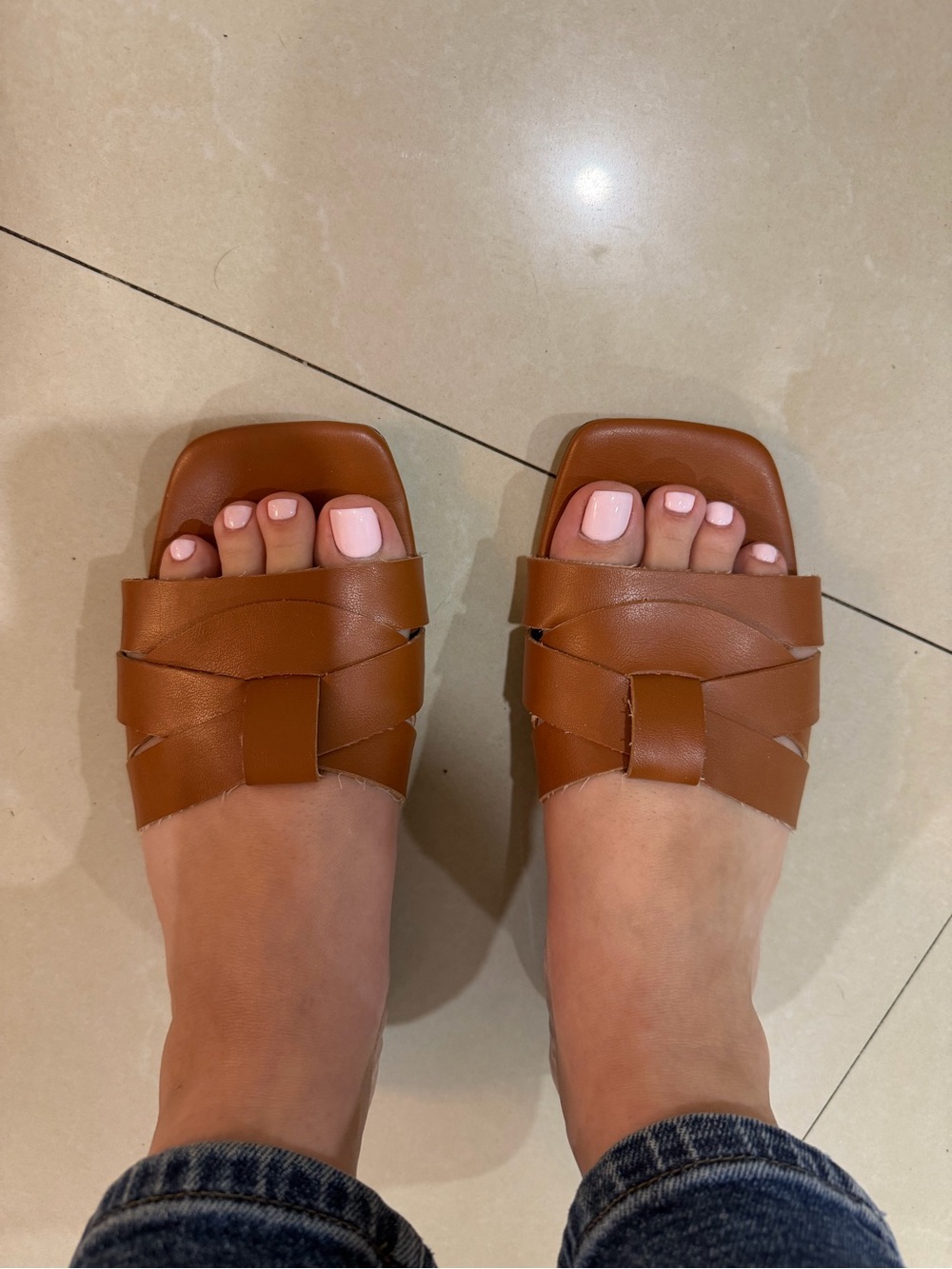 Indigo Tan Woven Slide Mules